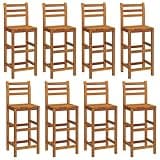 DXKDUSOKJ Rustic Solid Acacia Wood Bar Stools 8 Pcs, Outdoor Breakfast Bar Stools with Two-Height Footrests for Extra Seating Comfort