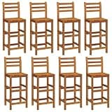DXKDUSOKJ Rustic Solid Acacia Wood Bar Stools 8 Pcs, Outdoor Breakfast Bar Stools with Two-Height Footrests for Extra Seating Comfort