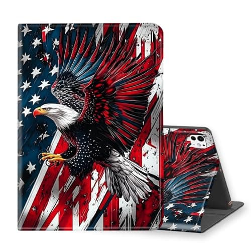 VOGDMKJG Stand Case for iPad Pro 11 Inch Case (M4) 2024 5th Generation- Auto Sleep/Wake Multi-Angle View Protective Tablet Cover for Girl Boy Business Travel Flag Eagle