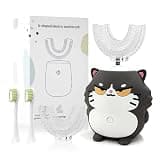 Raimerel U-Shaped Sonic Kids Electric Toothbrush (2-12Y) Cute Black Cat, 5 Modes, 60s Timer, IPX7, 4 Brush Heads