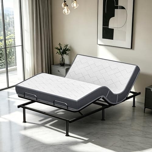 AESOROMO Full Size Adjustable Bed Frame Base with 5 Inch Foam Mattress 75X54 Wired Remote Simultaneous Head & Foot Incline Zero Gravity Aniti-Snore Electric Bed Adjustable Leg Heights