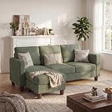 Homall Modular Sectional Sofa Couch, Convertible L-Shaped Sectional Sofas with Ottoman, Compact Couch for Small Apartments, Living Room and Office (Corduroy, Green)