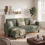 Homall Modular Sectional Sofa Couch, Convertible L-Shaped Sectional Sofas with Ottoman, Compact Couch for Small Apartments, Living Room and Office (Corduroy, Green)