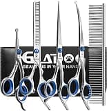 Dog Grooming Scissors Kit with Safety Round Tips, GLADOG Professional 6 in 1 Grooming Scissors for Dogs, Sharp and Heavy-duty Dog Grooming Shears for Dogs Cats Pets