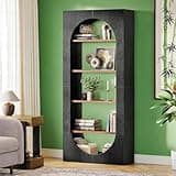 LOVEZOE 5 Tier Arch Bookshelf, Black Tall Bookcase for Home Office Living Room, Oval Front Display Shelf with E1 Particle Board, 31.5” L x 11.8” D x 70.8” H