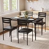 GarveeHome 5 Piece Dining Table Set, Industrial Style Dining Table and Chairs Set for 4, Kitchen Table Set for Dining Room Kitchen Apartment, Black