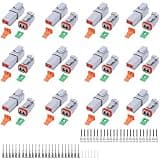 102PCS 2 Pin Way Deutsch DT Gray Connector 12 Set,Size 16 Solid Contacts Waterproof Electrical Wire Connector with Seal Plug for Truck, Off-Road Vehicles, Marine, Motorcycle Wiring