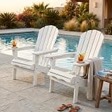 XUOXFUTZIG Embossed Set of 2 Chair - Folding Solid Wood Lounge Patio Recliner - Half Pre-Assembled Back Seating - Lawn Furniture Piece-White