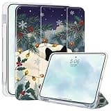 Cute Cat Case for iPad Air 13 Inch M4 2026/M3 2025/M2 2024 Built-in Pencil Holder, Cat&Snowflake Pad Case Trifold Stand Cover Transparent Back Shell, Auto Wake/Sleep,Blue