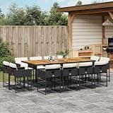 KLGBNCVE 13 Piece Patio Dining Set with Cushions Black Poly Rattan Acacia Wood Table