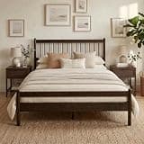 GEWOTMP Queen Size Wood Bed Frame, Mid Century Modern Platform Bed with Headboard and Footboard, Platform Bedframe with Silent Wood Slat System, No Box Spring Needed/Under-Bed Storage, Brown