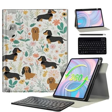 BFSEROBJ for iPad 9.7 Case 6th/5th Generation for iPad Air 2 Case with 360 Rotating Degree Stand PU Leather Protective Cover with Detachable Wireless Keyboard and Pen Holder - Dog Flower