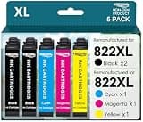 KERFOINK Remanufactured Ink Cartridge for Epson 822 822XL Ink Cartridges 822 XL with Workforce Pro WF-3820 WF-3823 WF-4820 WF-4830 WF-4833 Printer (2 Black Cyan Magenta Yellow, 5 Pack)