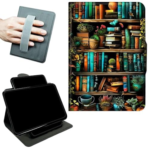 RWUTYTIUL Rotating Handle Case for iPad Air 3 2019/iPad Pro 10.5" 2017/2019/ iPad 9th/8th/7th Gene 10.2", 360 Degree Swivel Kickstand with Magnetic Closure, Leather Protective Cover, Library Books