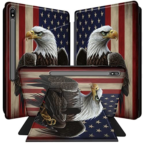BPQOJB for Galaxy Tab S8 Case 2022 Galaxy Tab S7 Case 2020 360 Degree Rotating PU Leather Smart Cover with Auto Wake/Sleep Tablet Cover for Samsung Galaxy Tab S8/S7 11 inch - American Flag Eagle