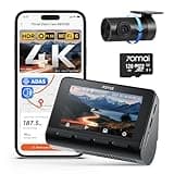 70mai 4K Dash Cam Front and Rear, Built in Wi-Fi 6 & GPS Car Camera, Super Night Vision, ADAS, 3'' IPS Screen, 24H Parking Mode, Time-Lapse, Loop Recording, with 128GB Card (A800SE)