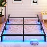 Awesofurni Queen Bed Frame with Smart LED Lights, 7 Inch Basics Metal Bed Frame, Heavy Duty 9-Leg Base for Box Spring and Mattress, Noise-Free, Easy Assembly, Black