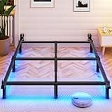 Awesofurni Queen Bed Frame with Smart LED Lights, 7 Inch Basics Metal Bed Frame, Heavy Duty 9-Leg Base for Box Spring and Mattress, Noise-Free, Easy Assembly, Black