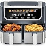 Simple Deluxe 9.5-Qt Dual Basket Air Fryer, 10-in-1 Digital Preset 1700W Airfryer, Sync Cook, Independent Temp Control, Shake Reminder, Nonstick Basket, Grey