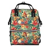 Pioyoku Tropical Palm Leaf Parrot (5) Print Diaper Bag Backpack -Multifunction Travel Baby Diaper Bag,Baby Bags For Girls Boys