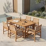 NTC Flexa Extendable Outdoor Dining Table, 63"–94.5" Solid Wood Patio Table for Patio Dining Sets with 6 Luno Chairs Weather Resistant, Easy Assembly, Natural
