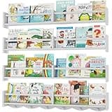 ECOOCE 34Inch Nursery Bookshelves,Set of 4,Wall Floating Shelf Kids Coat Rack with 6Hooks,Hanging Book Shelf for Baby Nursery Room Décor ,Patent Number: 29958098(White, 34)