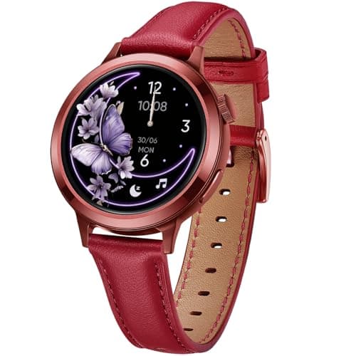 FANY Smart Watch for Women, See the Vibe 1.1'' AMOLED Ultra-Clear Display with Aluminum Case & Leather Band, Fitness Tracker with Sleep/Heart Rate/SpO2/ Breathing/Step Monitor, 110+ Exercise Modes