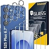 firtstnow 3 Pack for Samsung Galaxy S25 Plus Screen Protector Tempered Glass + 3 Pack Camera Lens Protector, Military Grade Shatterproof, 9H Hardness, Fingerprint Unlock, Case Friendly 6.7 Inch