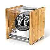Watch Winder Smith Real Bamboo Double Watch Winders for Automatic Watches, Precision Engineered Quiet 4 Modes Rotation and Dual Power Flexibility AC/DC