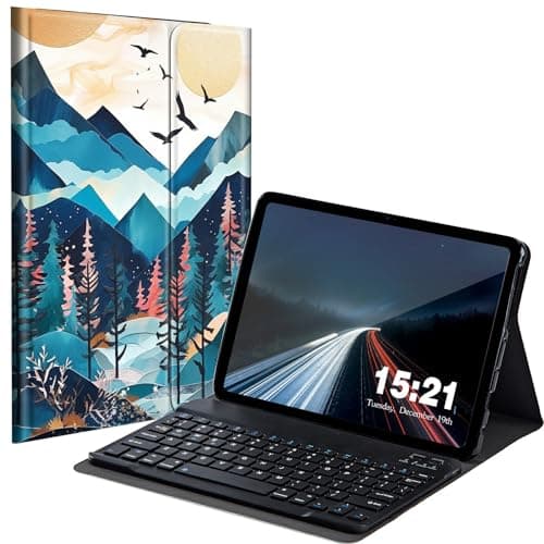 BREIDMKFM Keyboard Case for Kindle Fire HD 8 & 8 Plus Tablet (12th/10th Gen, 2022/2020 Release) 8", Smart Tablet Cover with Detachable Wireless Bluetooth Keyboard, Mountain Scene Birds Flying