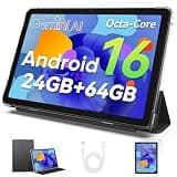 2026 Upgraded Android 16 Tablet 10.1 inch Tablet, Octa-Core Processor, 24GB RAM 64GB ROM 2TB Expandable, 1280x800 HD Touchscreen, GPS, WiFi, Dual Camera, Bluetooth, 6000mAh, Widevine L1 (Black)