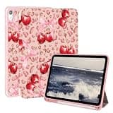 Jngnpn Case for iPad A16 11th Generation 11 Inch 2025, iPad Case 10th Generation 10.9 Inch 2022, Slim Lightweight Soft Trifold Back Cover with Pencil Holder & Auto Sleep/Wake Cover Cherry Cheetah Bow