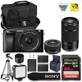 Sony Alpha a6100 Mirrorless Camera: Digital Camera with Real-Time Eye Auto Focus, 4K Video, with Sony 16-50mm f/3.5-5.6 & E 55-210mm f/4.5-6.3 OSS II Lens + Extra Battery + 64GB Card + Camera Case