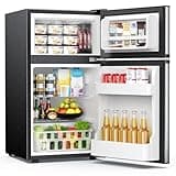 EUHOMY Mini Fridge with Freezer, 3.2 Cu.Ft Mini Refrigerator fridge, 2 door For Bedroom/Dorm/Office/Apartment - Food Storage or Cooling drinks, Silver