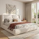 Homkdom Cloud Bed Frame with 5-inch Thick Headboard Protection, Upholstered Soft Queen Bed Frame for Active Families, Bed Frame Queen Size for Minimalist & Modern Bedroom, No Box Spring Needed, White