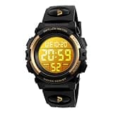 Dayllon Kids Digital Watch Boys Outdoor Sports 50M Waterproof Girls Watches Alarm Clock 12/24 H Stopwatch Calendar for Ages 3-15 Boy Girl Wristwatch Kids Gift,Gold 1266 XS