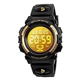 Dayllon Kids Digital Watch Boys Outdoor Sports 50M Waterproof Girls Watches Alarm Clock 12/24 H Stopwatch Calendar for Ages 3-15 Boy Girl Wristwatch Kids Gift,Gold 1266 XS