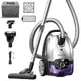 Aspiron Canister Vacuum, 1700W/45KPA Bagged Vacuum Cleaner, 5L Large Capacity, Auto Cord Rewind, HEPA Filter, Low Noise, 8M Cleaning Radius, Easy to Push, for Hard Floor, Low Pile Carpet, Crack, Car