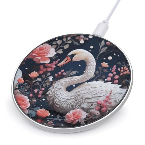 Floral Swan Wireless Charger 10W Max Fast Wireless Charging Pad Lightweight Charging Station Portable Ultra Slim Charger Mat for Most Phone for Travel Home Office Desk