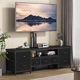 DrawXynth TV Stand with Mount for 45/55/65/75 inch TVs, 51.2" Dresser TV Stand Entertainment Center with 7 Fabric Drawers, Open Storage Shelves, Media Console for Living Room