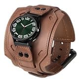 VIQIV Wide Biker Cuff Genuine Full Grain Leather Band 20mm for Samsung Galaxy Watch 7 6/4 Classic 5 Pro 4 FE Active2 40/44/42/46/43/47/45mm, Mens Vintage Punk Handcrafted No Gap Rugged Strap