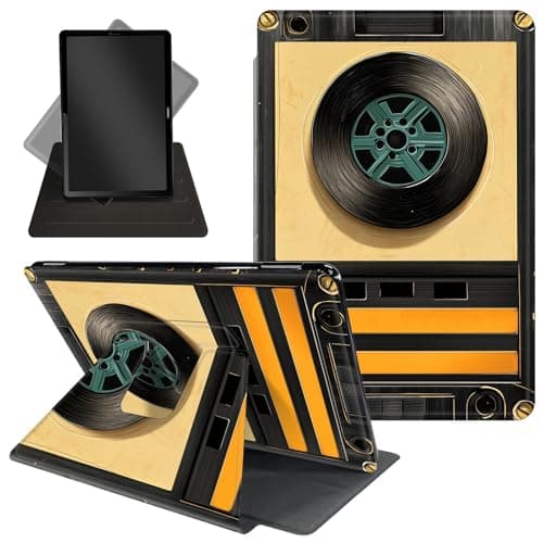 Case for All-New 7'' Kindle Paperwhite 12th Gen 2025/2024 & Kindle Colorsoft Signature Edition - 360 Degree Rotating Stand,Folio Case with Auto Wake/Sleep for Kids,Audio Cassette Tape-1436