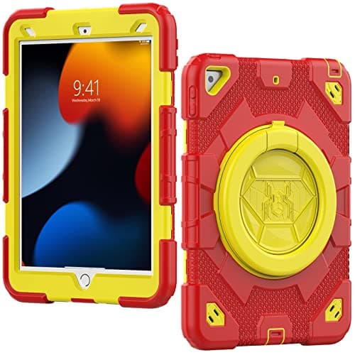 V-MOTA 10.5 Inch Flat Protect Spider Cute Silicone Compatible with iPad Pro (2017) and iPad Air 3 (3rd Gen) ; Portable 360-degree rotatable Bracelet (Red Yellow)
