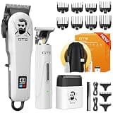 GTS PRO Hair Clippers for Men Professional Cordless Haircut Kit with Beard Trimmer Set, with IPX7 Electric Shavers, LED Display Rechargeable Barber Clippers for Home Use Gifts White