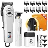 GTS PRO Hair Clippers for Men Professional Cordless Haircut Kit with Beard Trimmer Set, with IPX7 Electric Shavers, LED Display Rechargeable Barber Clippers for Home Use Gifts White