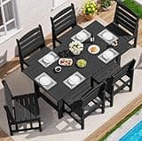 SERWALL Patio Dining Sets for 6 Person, HDPE Dining Set with 6 Armless Chairs, Black