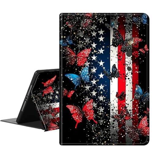 for Apple iPad Air 13 Inch Case (M3/M2-2025/2024 Release), Slim iPad 13 Protective Case with Stand Hard Back Shell for iPad Air 13, Auto Wake/Sleep, Butterflies USA Flag