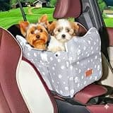 Dog Car Seat for Console - Memory Foam Pet Booster Seat for Small Medium Dogs Up to 21 lbs - SUV Truck Center Console Dog Seat with Safety Leash & Storage Pockets - Washable Cover (Large Grey)