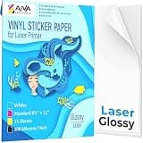 Printable Vinyl Sticker Paper for Laser Printer - Glossy White - 15 Self-Adhesive Sheets - Waterproof Decal Paper - Standard Letter Size 8.5"x11"