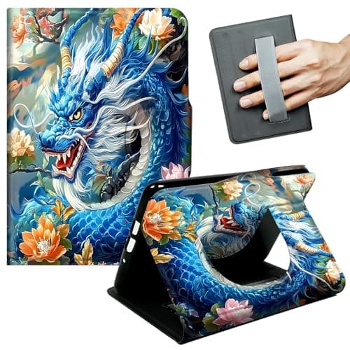 JANENFNA Case for Kindle Scribe (10.2", 1st Gen, 2022/2024 Release) - Slim Smart Cover with Hand Strap & Auto Wake/Sleep, Blue Dragon